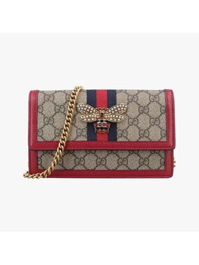 Gucci Queen Magarette Beige Red Navy Canvas Leather Shoulder